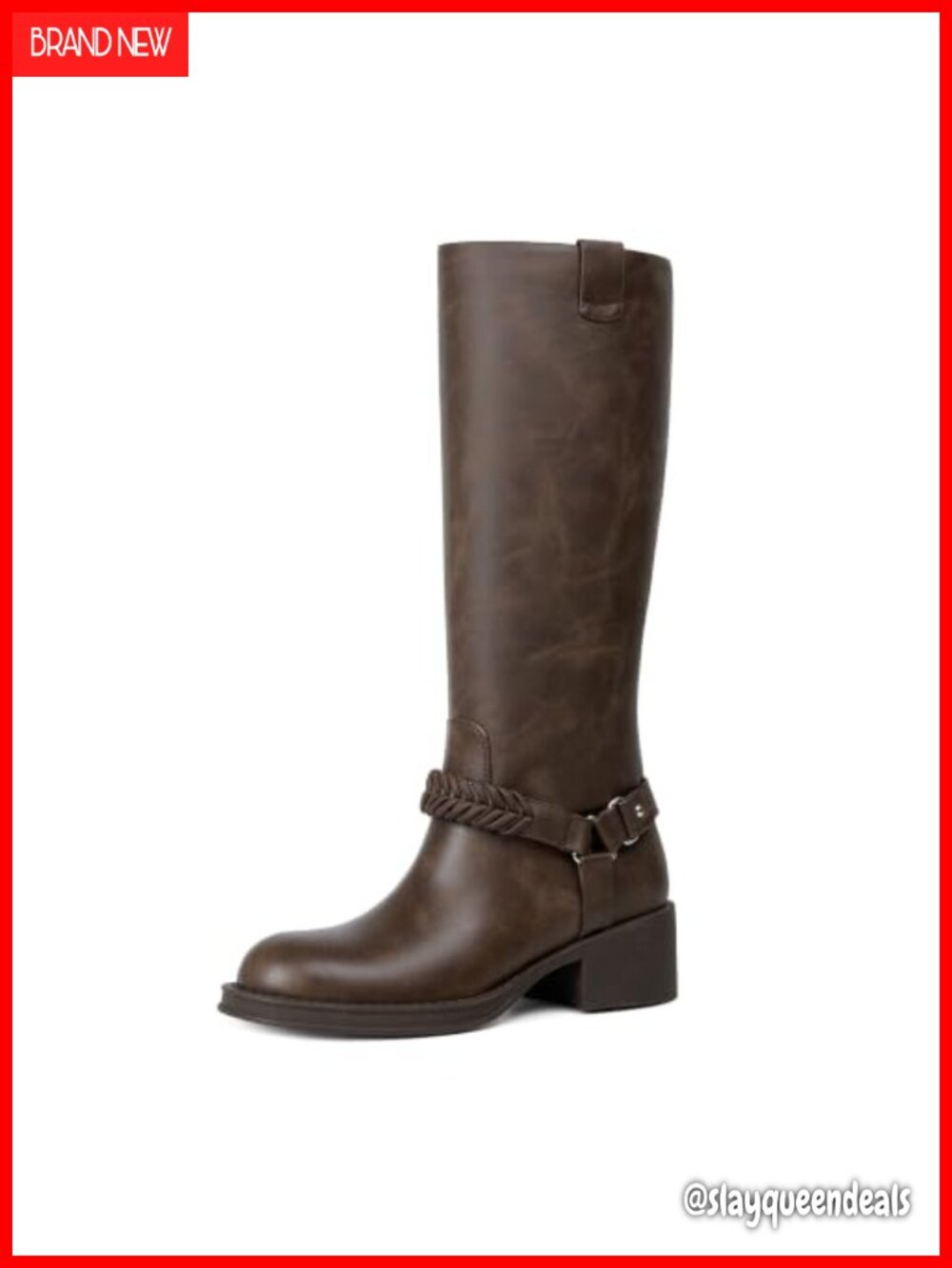Faux Leather Knee High Boots Chunky Block Heel Pull-On